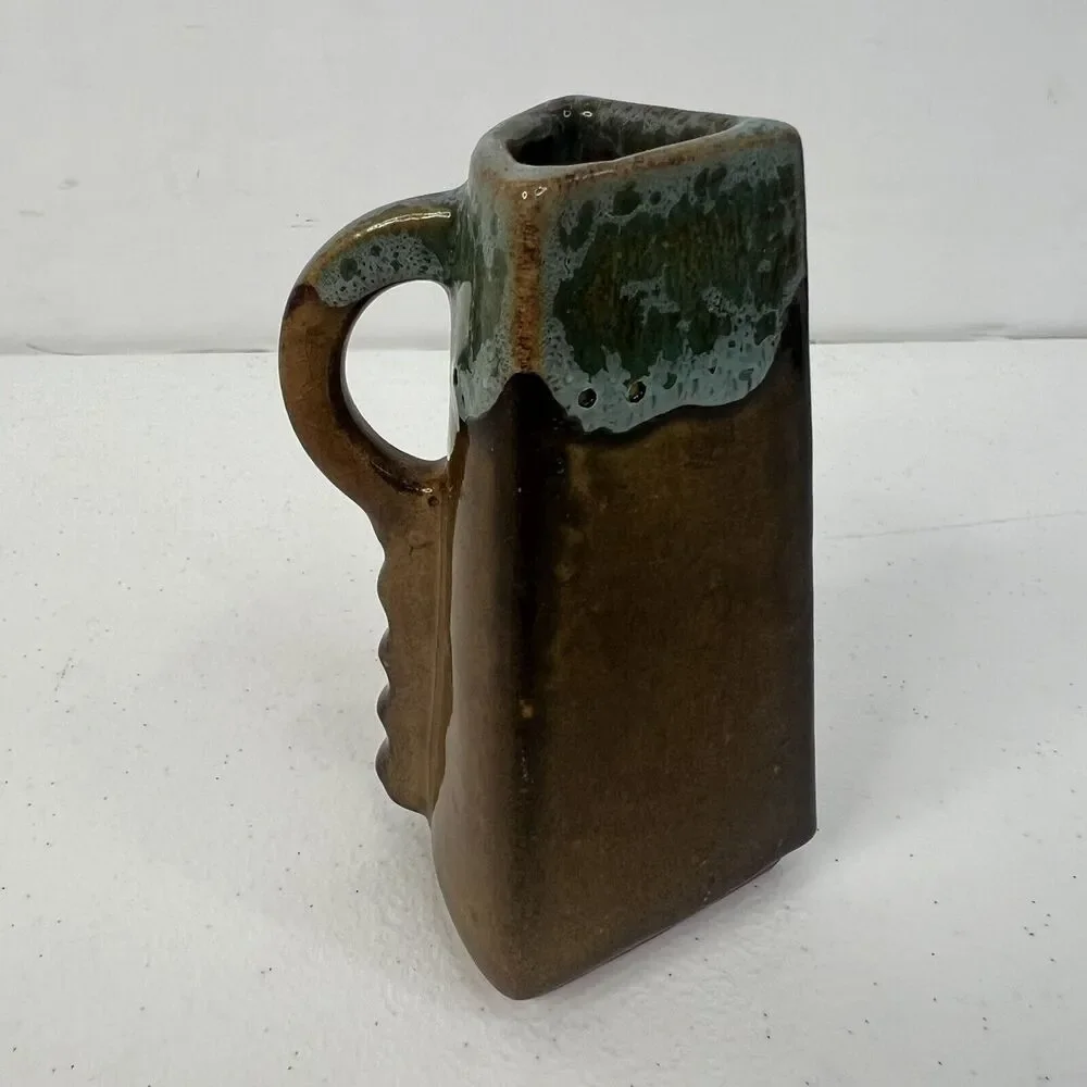 Anna‎ Van Briggle Brown Green Drip Triangle Creamer Signed American Art Pottery